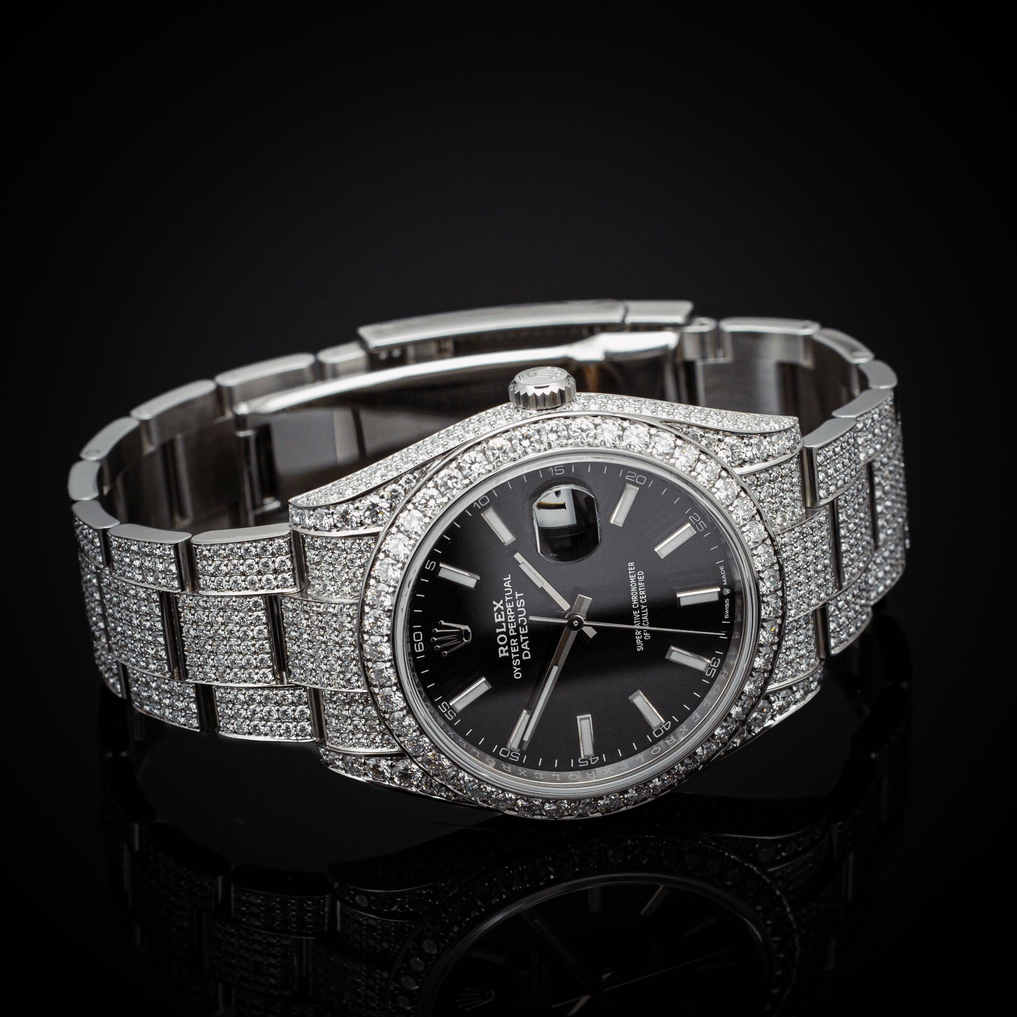 FULL ICED Rolex Datejust 41 black dial