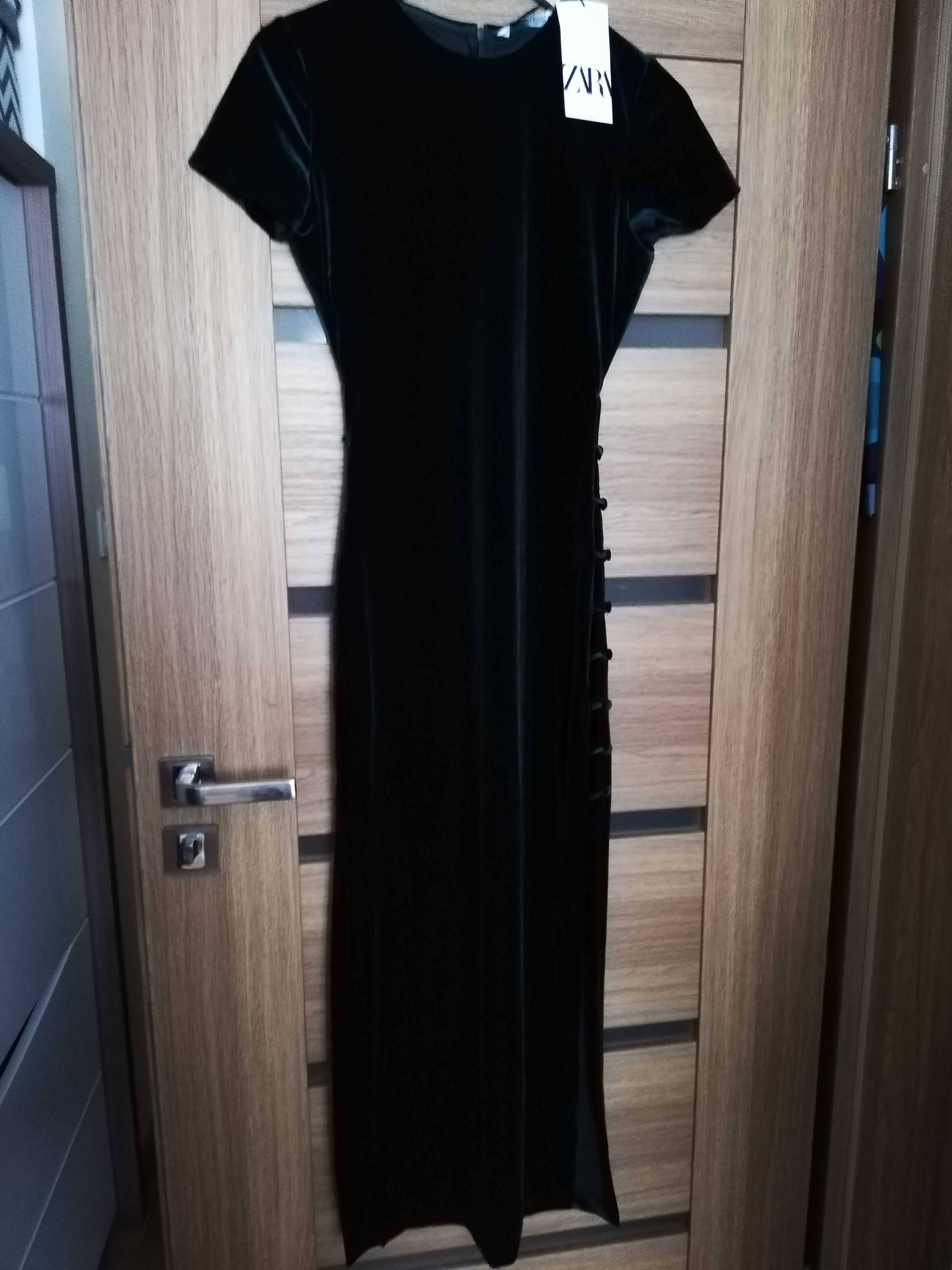 sukienka Zara xs s 34 36 butelkowa zieleń długa sukienka Zara xs s