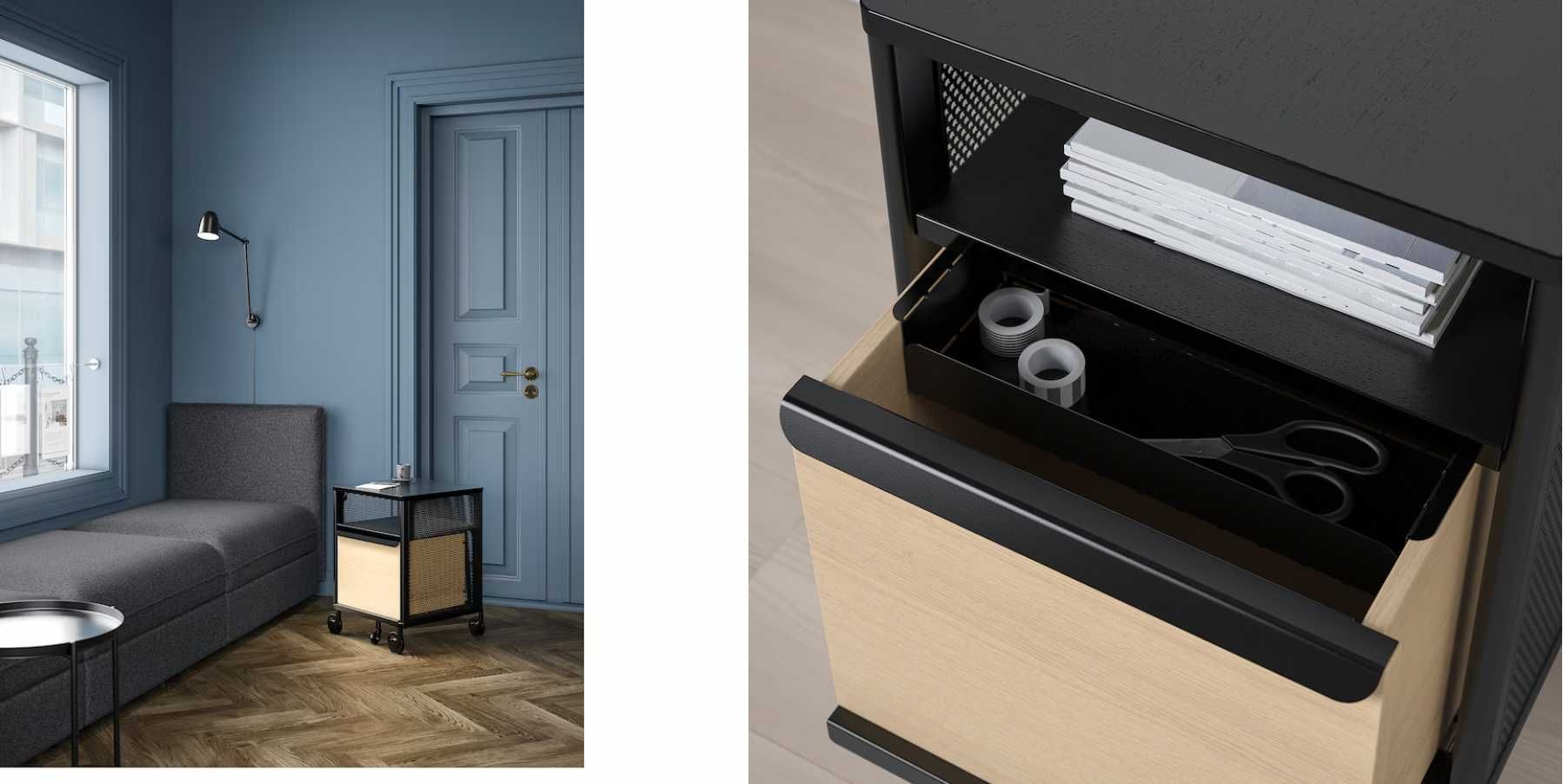 Armário Auxiliar IKEA p/ Secretária — com rodas, preto/madeira