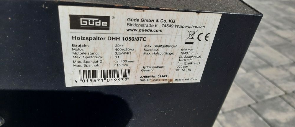 Łuparka pionowa do drewna GUDE DHH 1050/8 TC 3.5kW