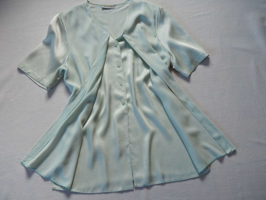 Elegancka satynowa długa miętowa bluzka Vintage M/L