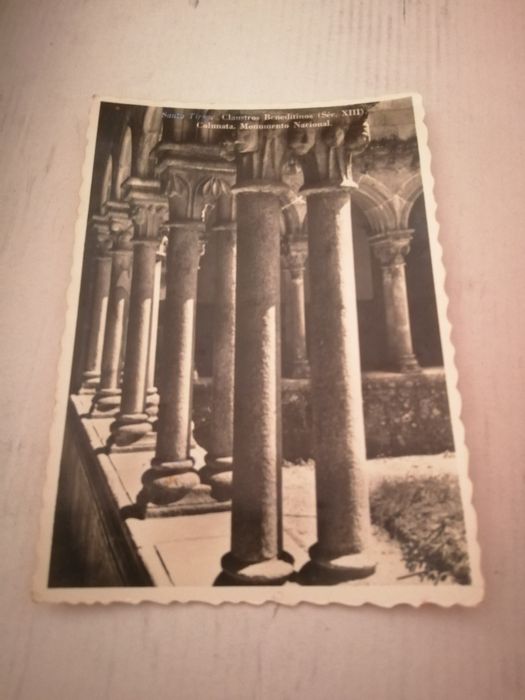 Bilhete Postal antigo (preto e branco) | Pormenor Mosteiro Sto Tirso