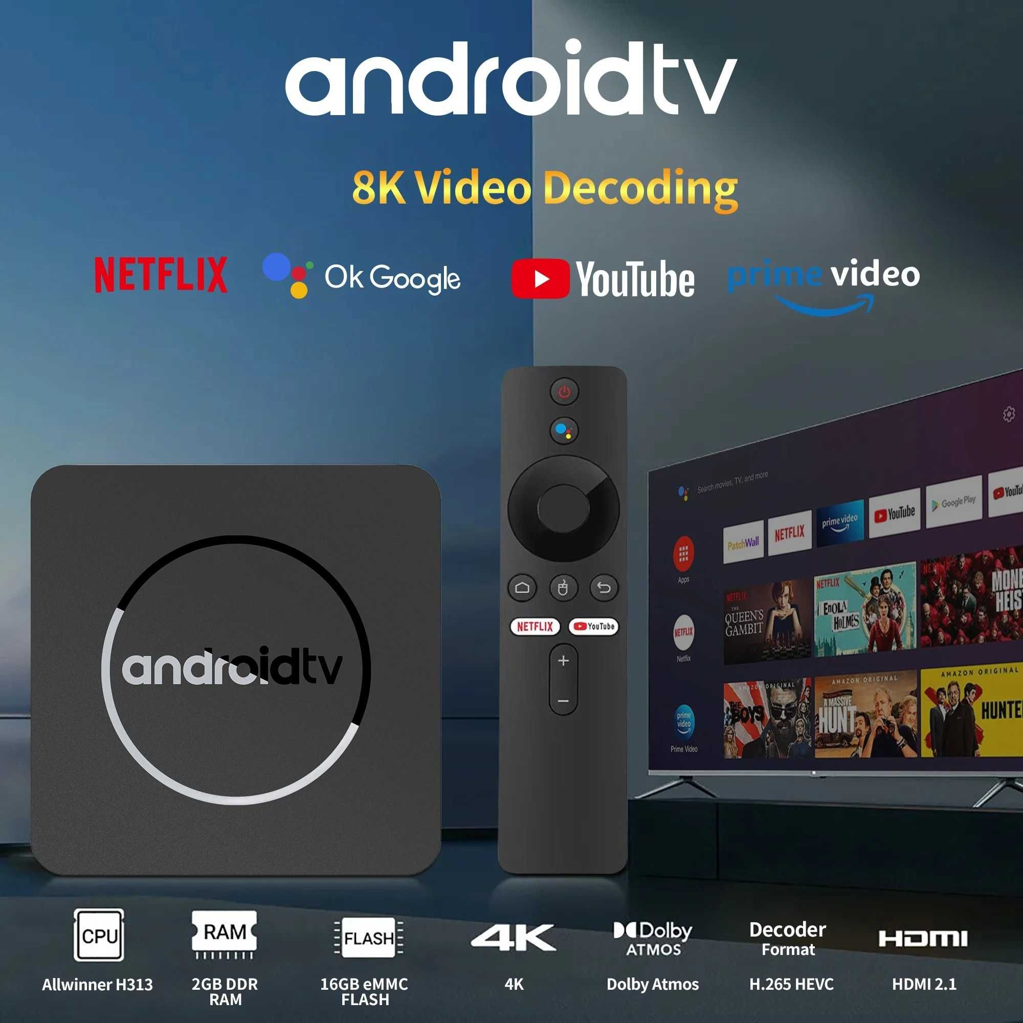 Smart TV Box 4K HDR10 – Android 13, 2GB/16GB, WiFi, Bluetooth 5.0!