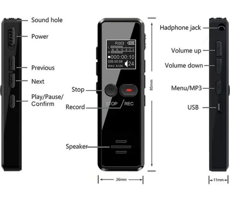 Цифровий диктофон Tschisen V90 , MP3 плеєр,64 ГБ