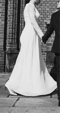 Suknia ślubna Unique Bride M 36 skromna koronkowe rękawy