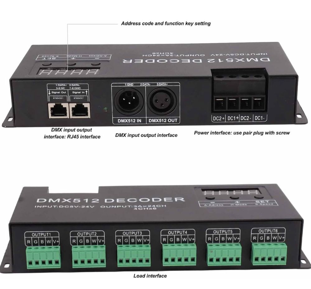 24 kanałowy dekoder DMX, RGBW DMX512 Kontroler Led Decoder