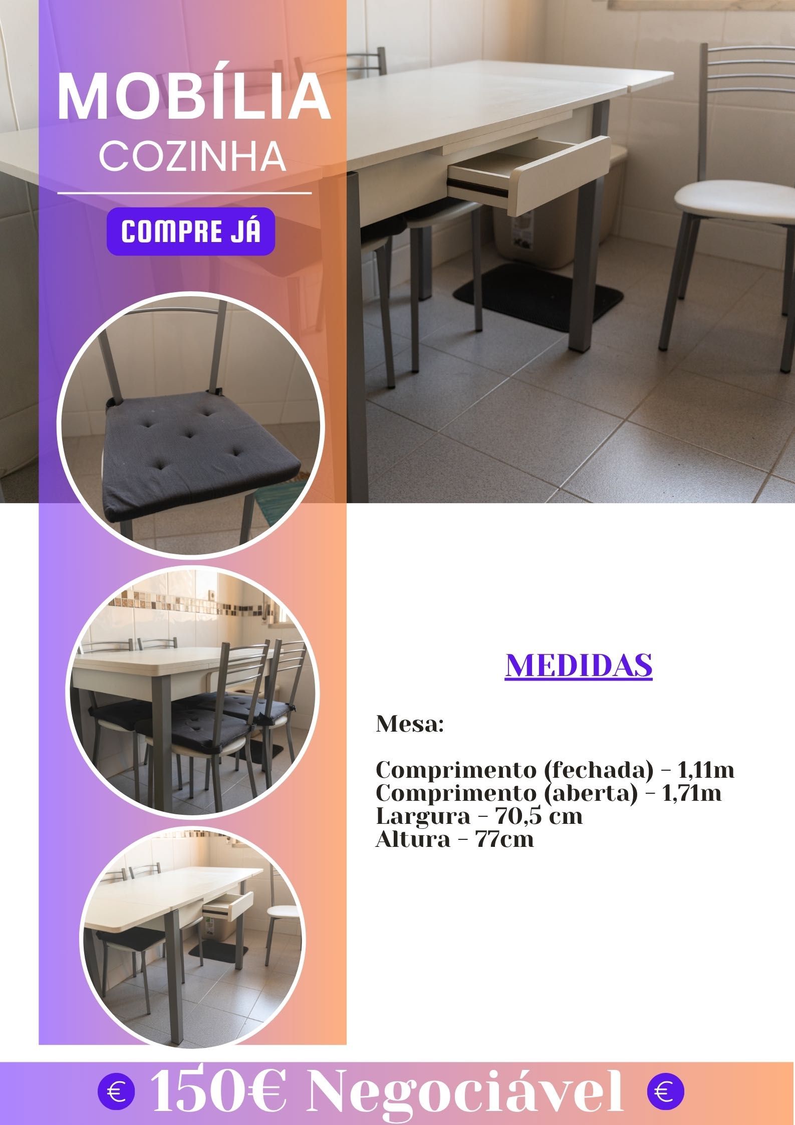 Mesa e cadeiras de cozinha usadas mas em excelente estado - FOTOS