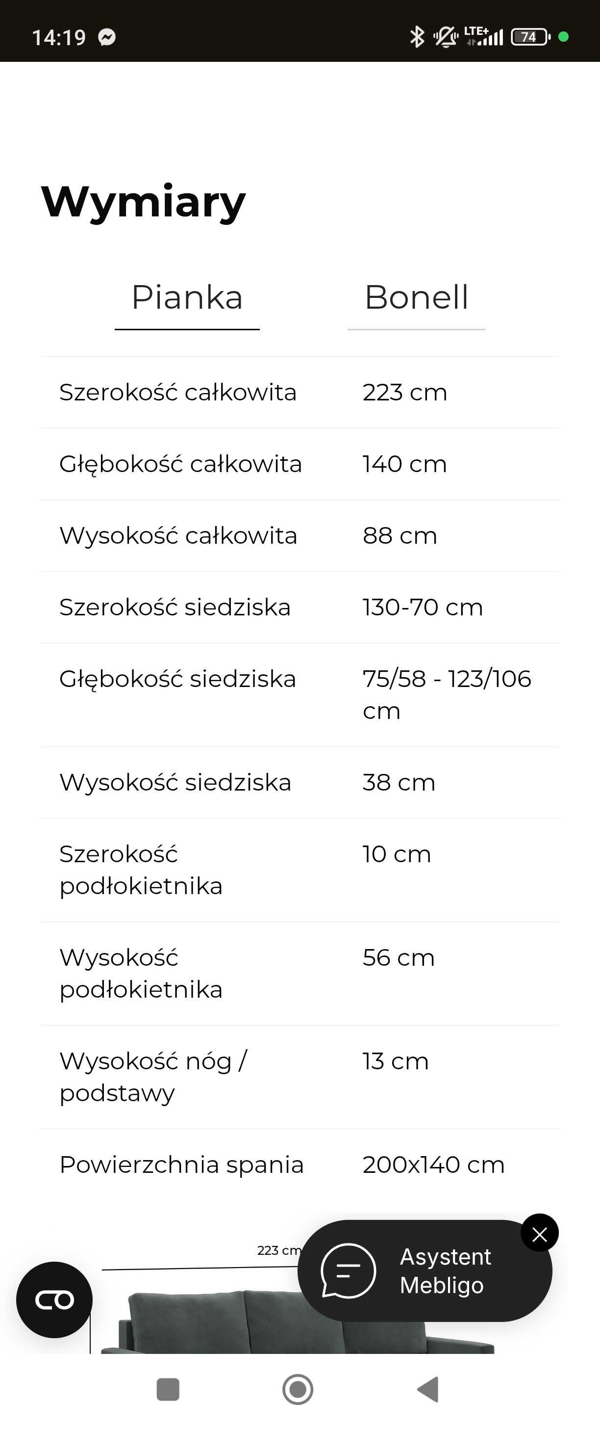 Narożnik granatowy na nóżkach