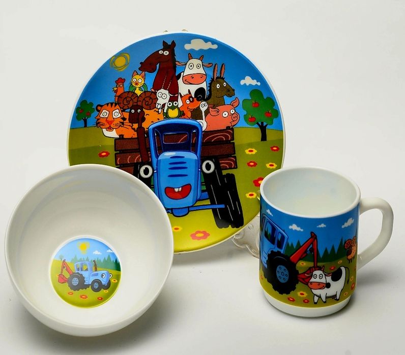 Дитячий набір посуду зі склокераміки (Синій трактор)