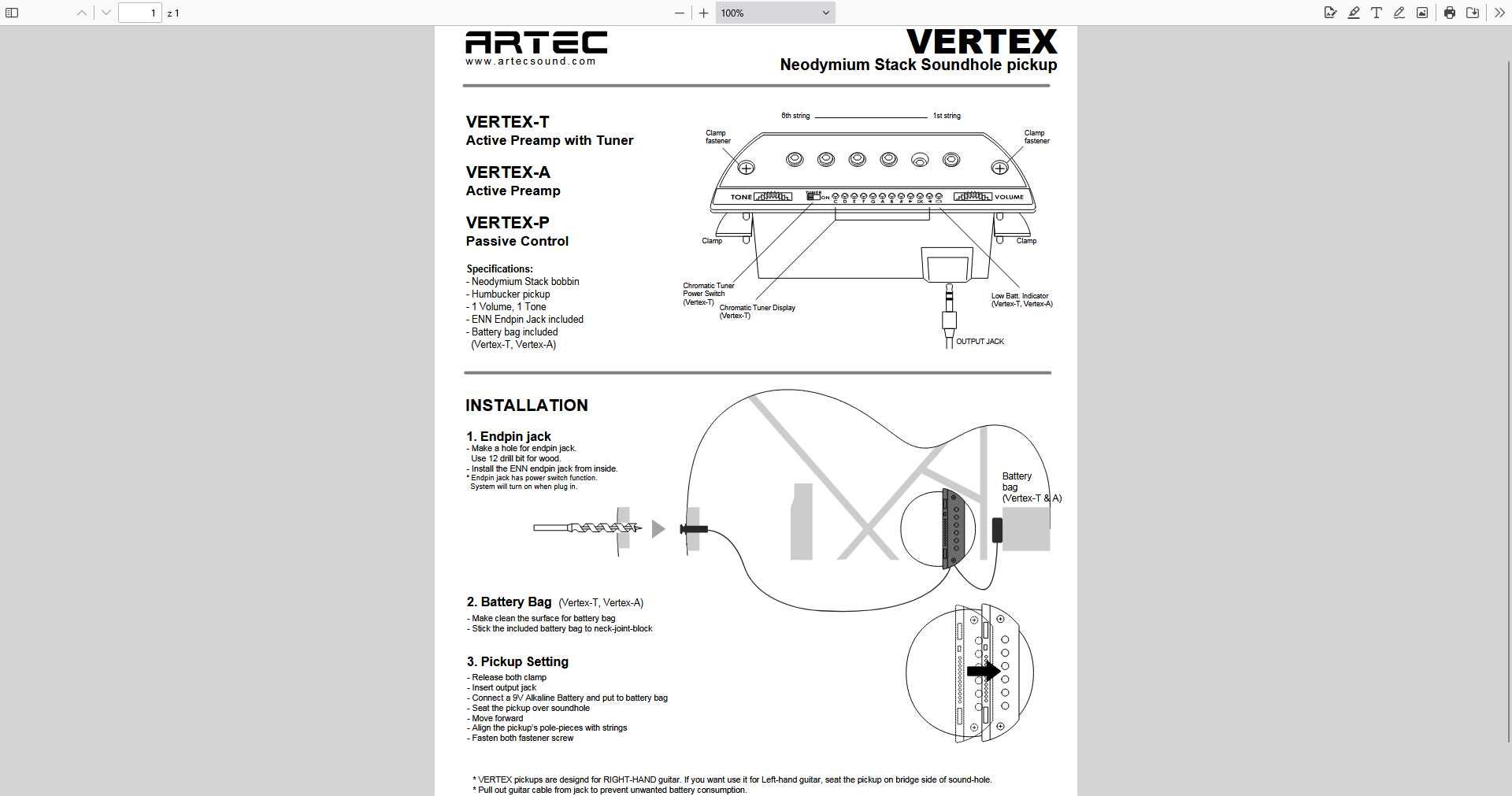 ARTEC VERTEX Przetwornik + Mikrofon + Piezo pickup