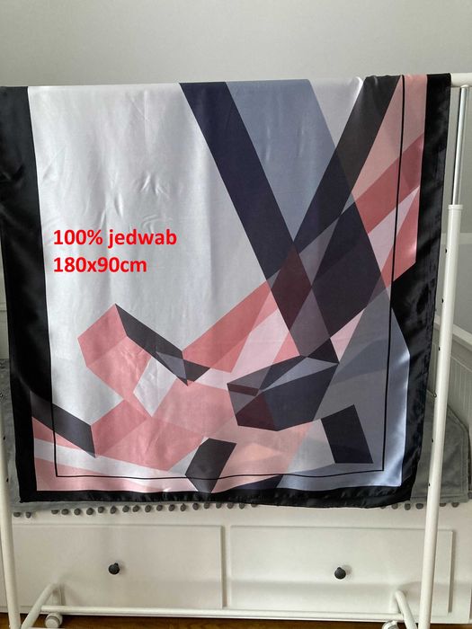 Piękny jedwabny duży szal - 90x180cm - geometryczne wzory