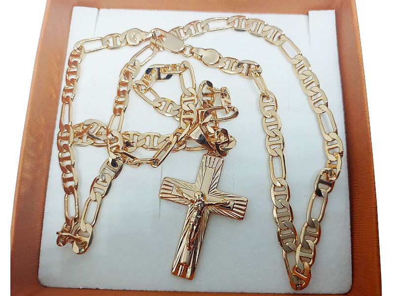 Łańcuszek Marin + Krzyżyk z Wizerunkiem Gold Plated 18K 55cm 5mm 15g