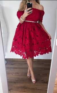 Czerwona ażurowa sukienka boohoo S NOWA