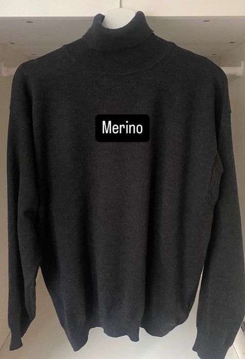 Męski golf ciemno grafitowy wool wełna merino M