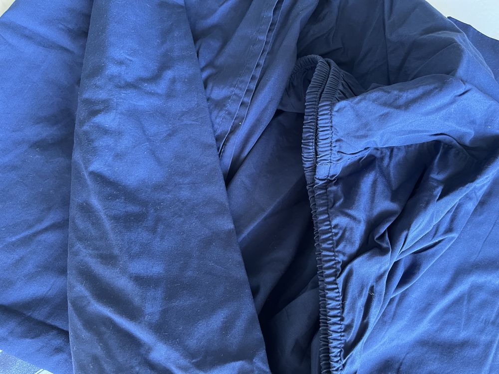 Conjunto cama casal azul e branco
