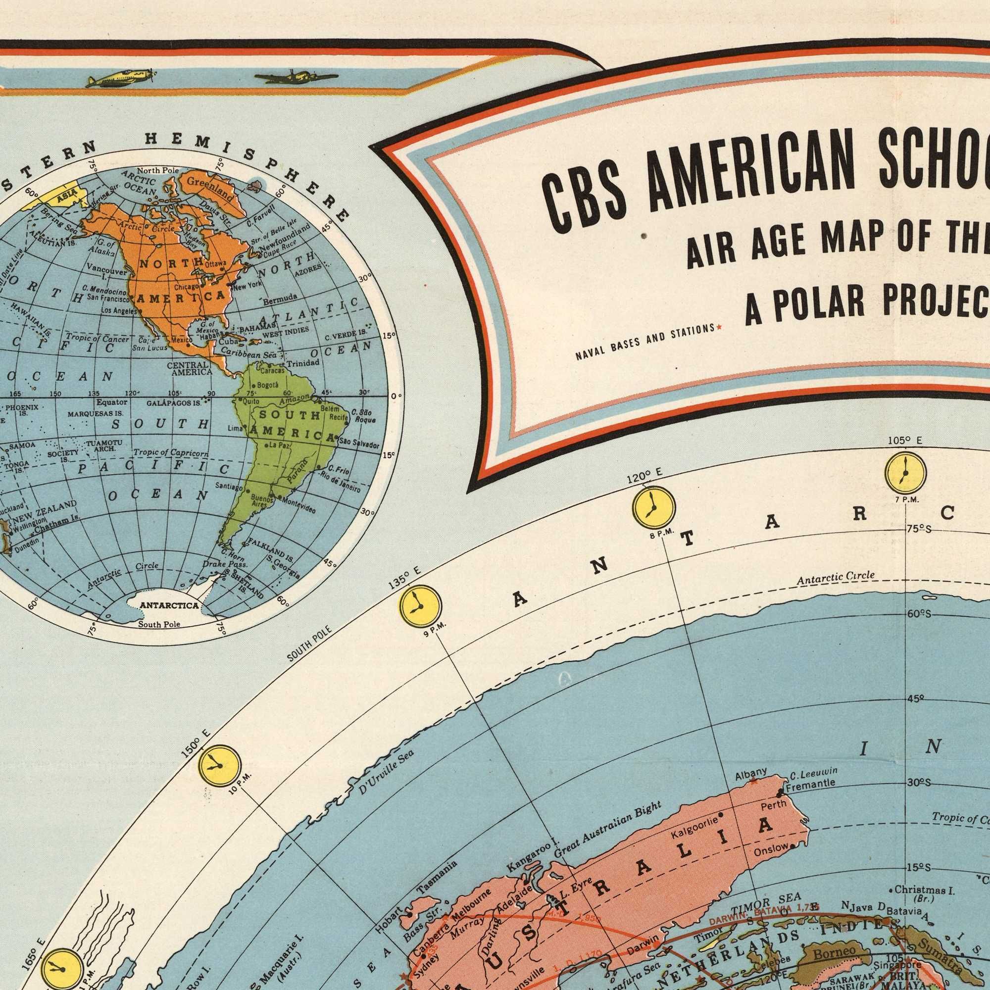 Mapa CBS American School of the Air - płaska ziemia - 160x110cm
