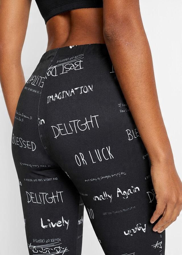 B.P.C legginsy czarne z białymi napisami r.32/34