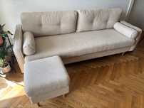 Sofa Optisofa z funkcją spania z efektem boucle + puf – stan idealny!
