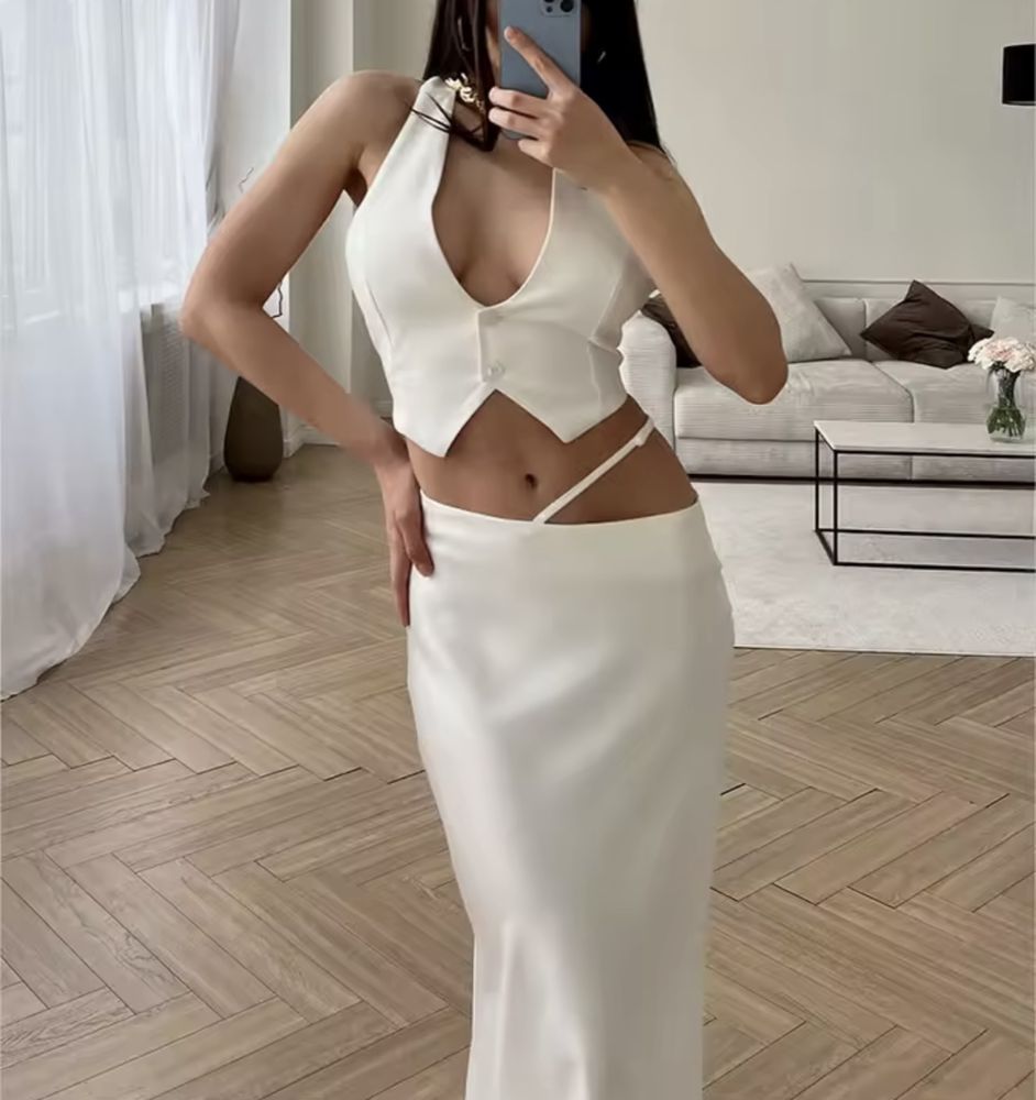 Біла шовкова спідниця максі, розмір М