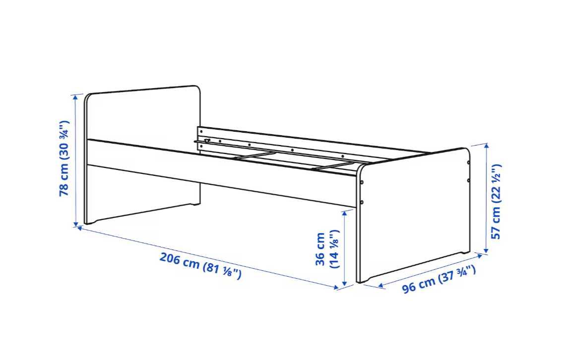Cama SLÄKT c/estrado ripas, branco, 90x200 cm com um mês de uso