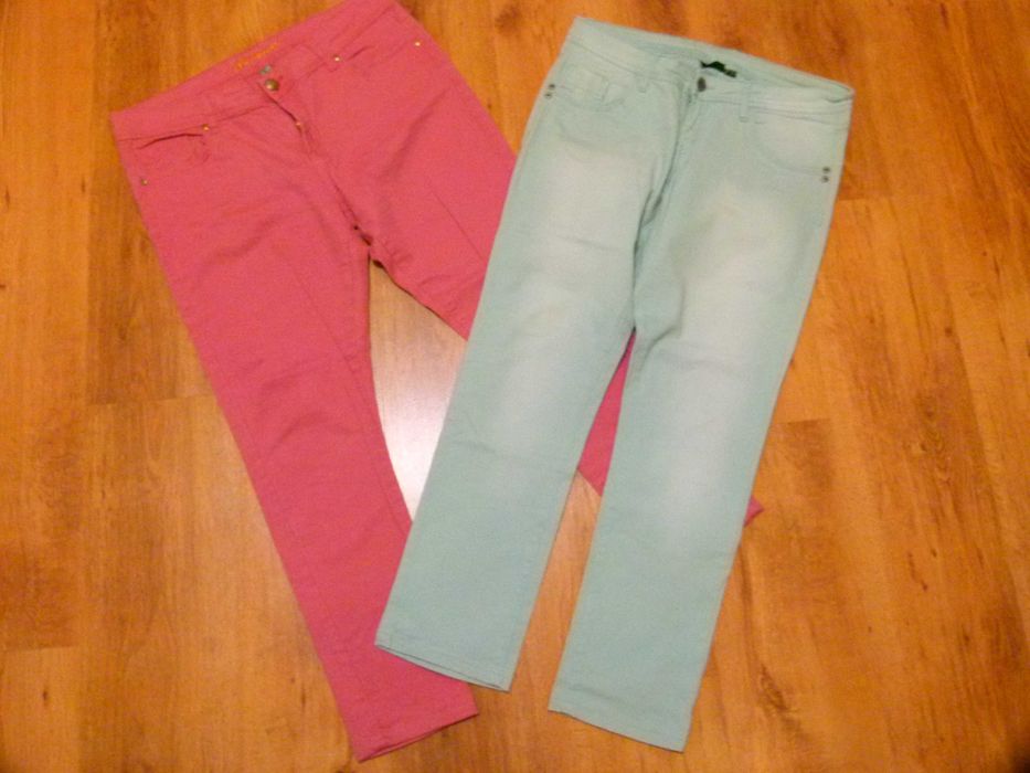spodnie jeans zestaw 2 sztuki różowe i turkusowe rozm 40 L