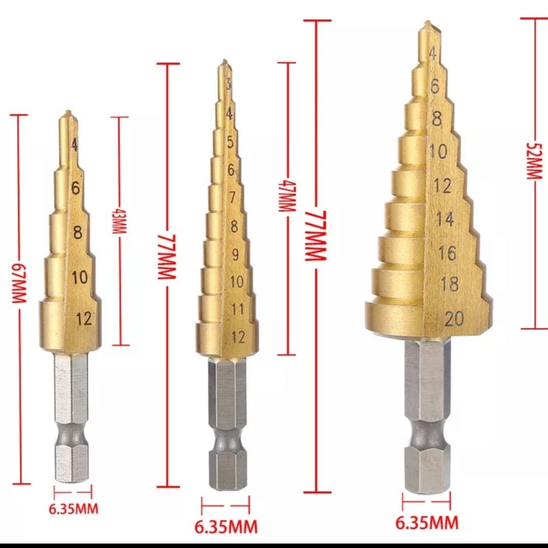 3шт.набор сверл 3 12мм 4 12 мм 4 20мм