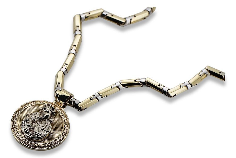 Złota zawieszka 14k Matka Boska z łańcuszek Hammer pm027yw30&cc047yw
