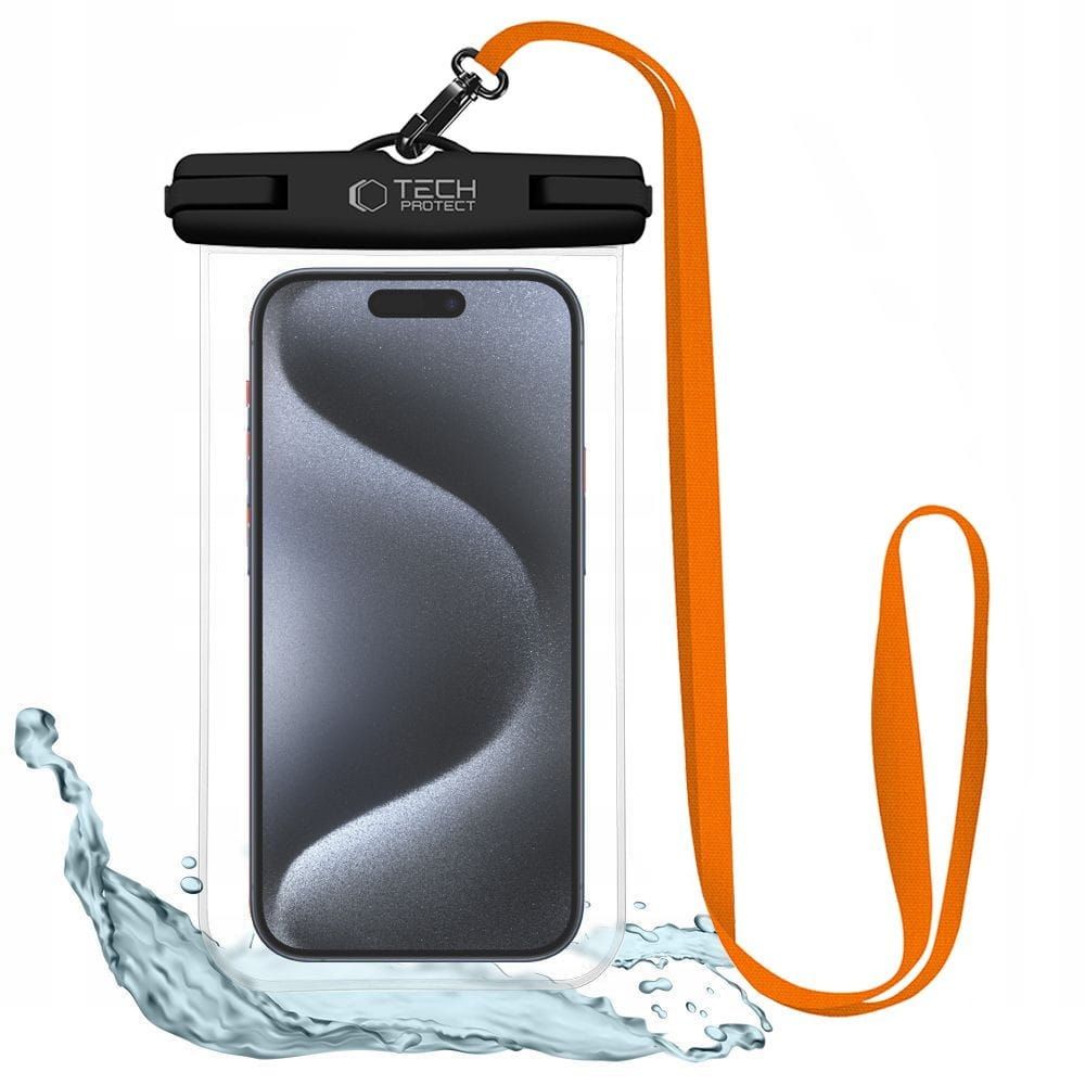 tech-protect uwc7 universal waterproof case 6.9 inch black/orange