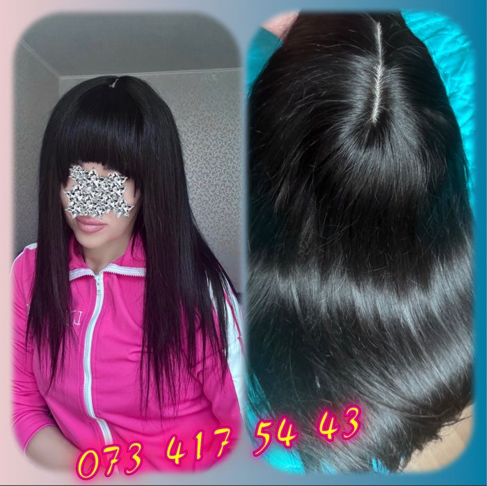 Натуральный парик с чёлкой пробор кожи славянка детский чёрный волос
