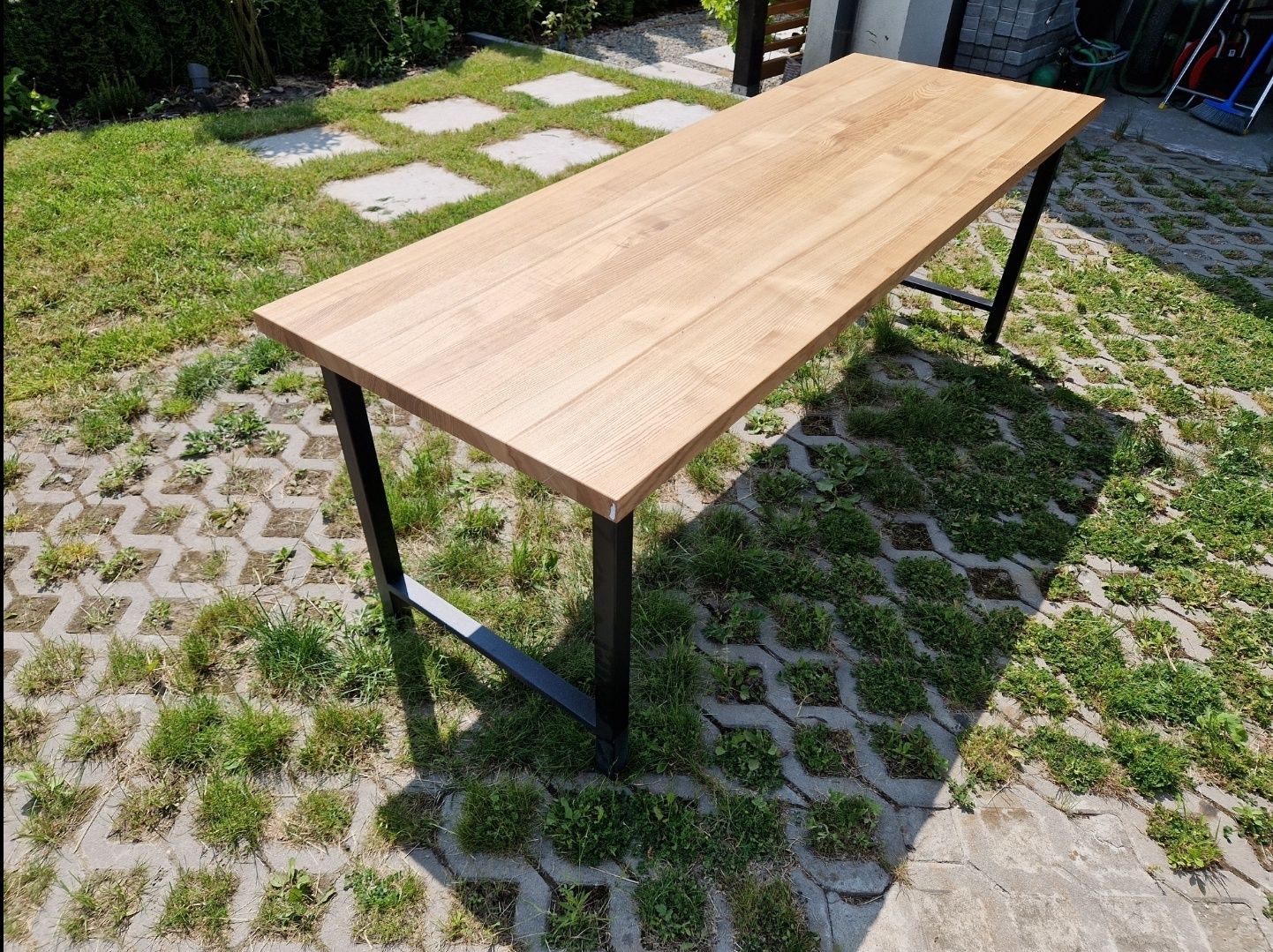 Stół/biurko jesionowe, 200x70, wys. 70, rama stalowa