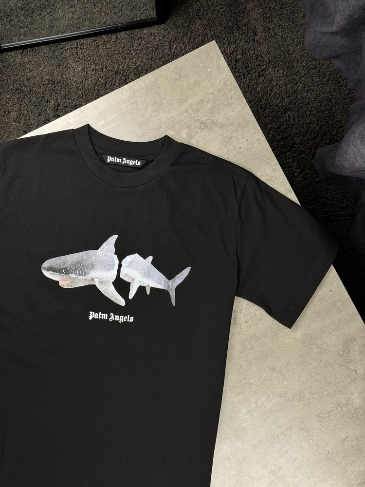 Футболка palm angels shark чорна футболка пальм анджелс з акулою