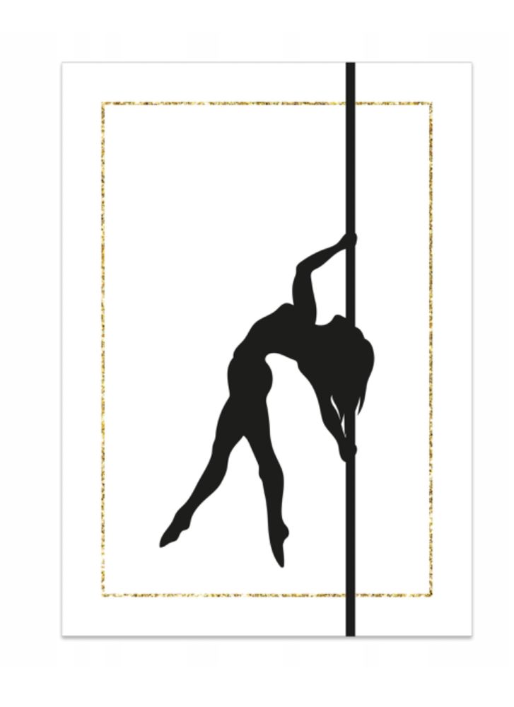 Plakat obrazek 50x70 cm pole dance PD sylwetka czarno biały