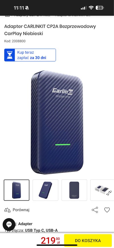Adapter CARLINKIT CP2A Bezprzewodowy CarPlay