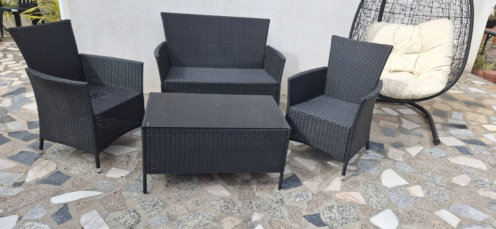 Conjunto de mobiliário de jardim Firenze 4 lugares Preto