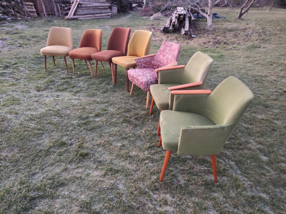 Fotel krzesło kubełkowe klubowe patyczak vintage retro PRL DDR art dec