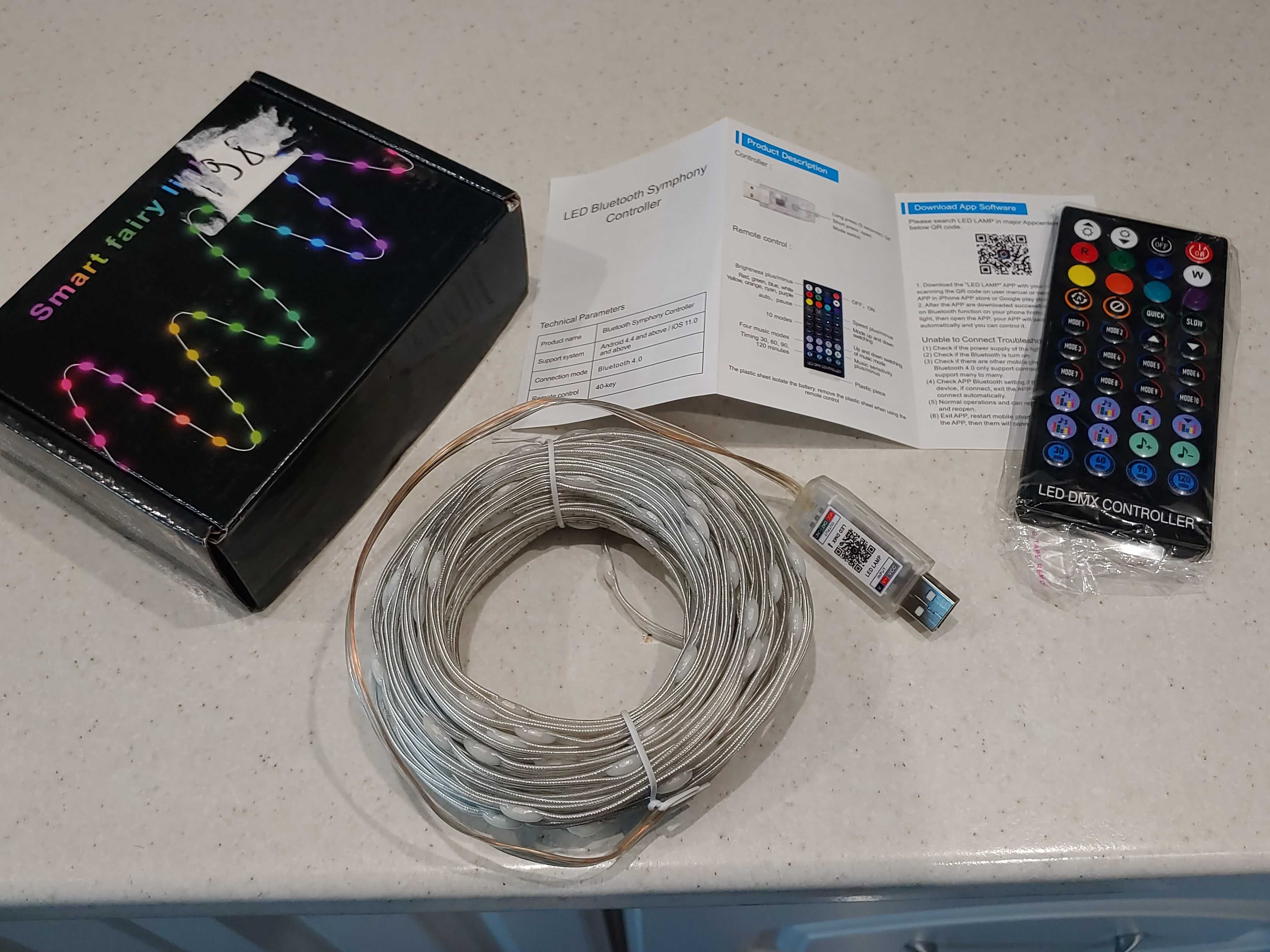 IP65 умная RGB смарт гирлянда 20м управлен. с моб USB Bluetooth таймер