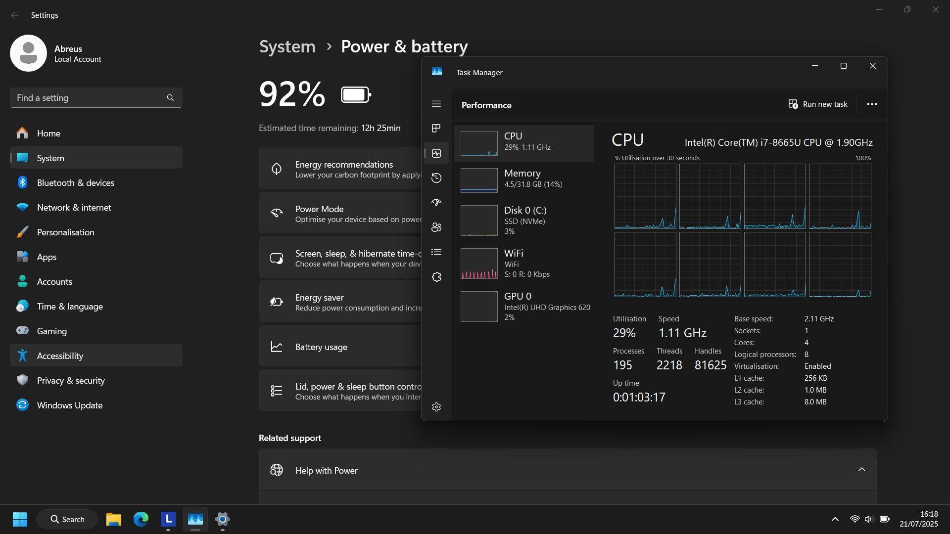 Portátil Lenovo T490s i7