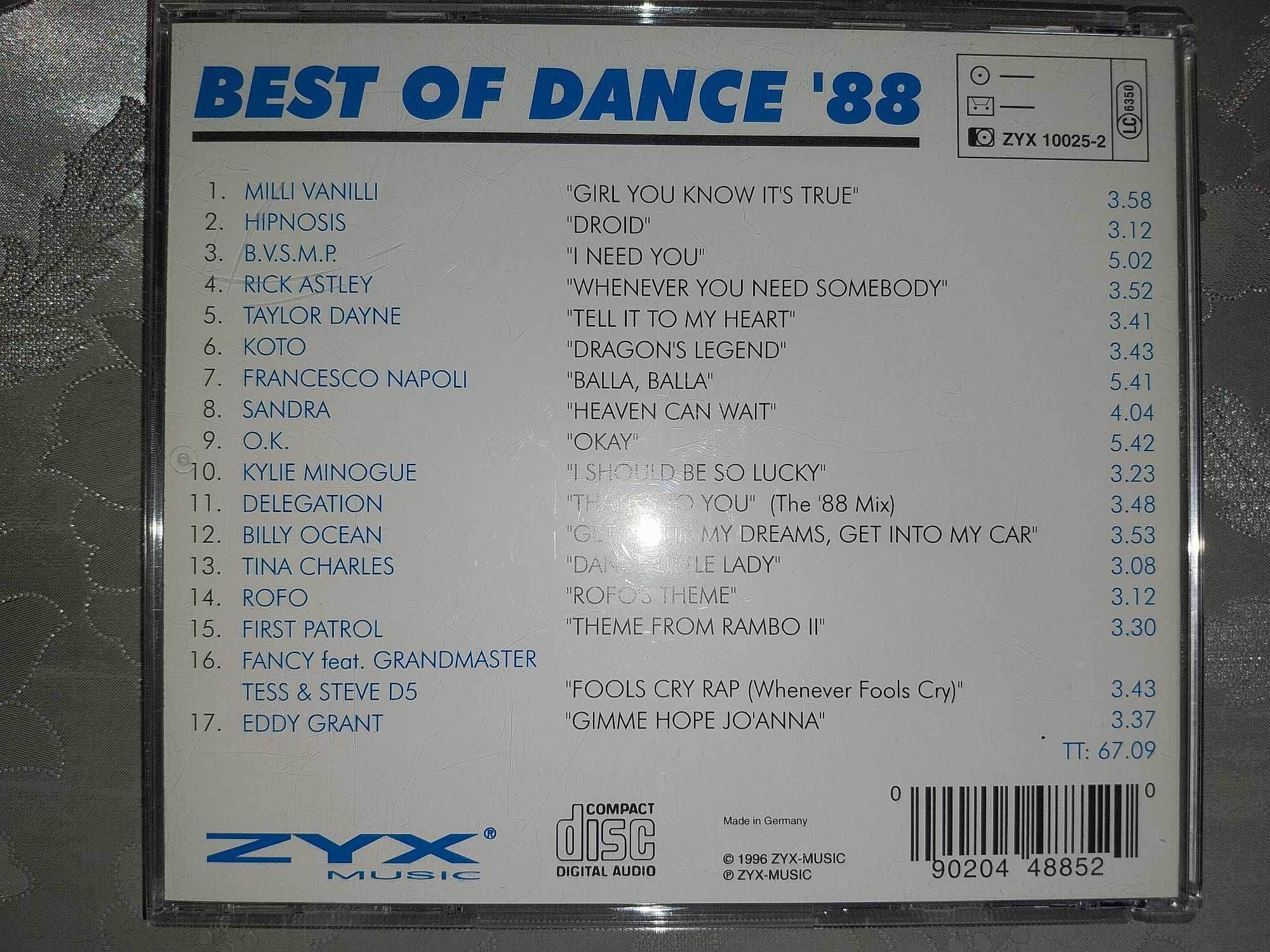 Best Of Dance '88 ZYX Music. Płyta CD. Trudno dostępna na rynku.