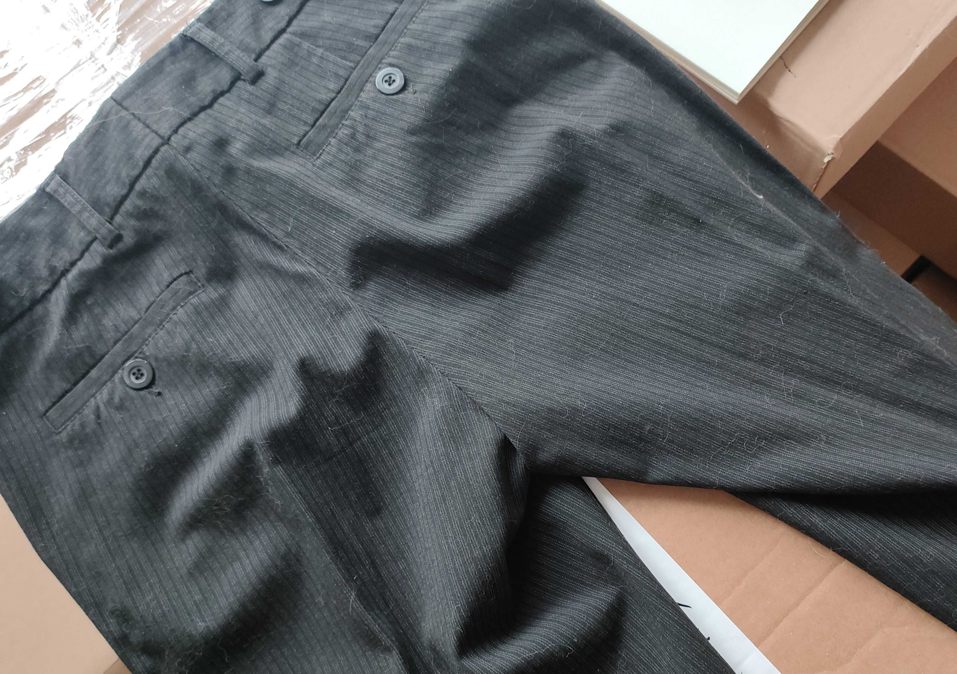 H&M_ Spodnie Garniturowe_Czarne/ Prążki_Proste_ 36_Lux
