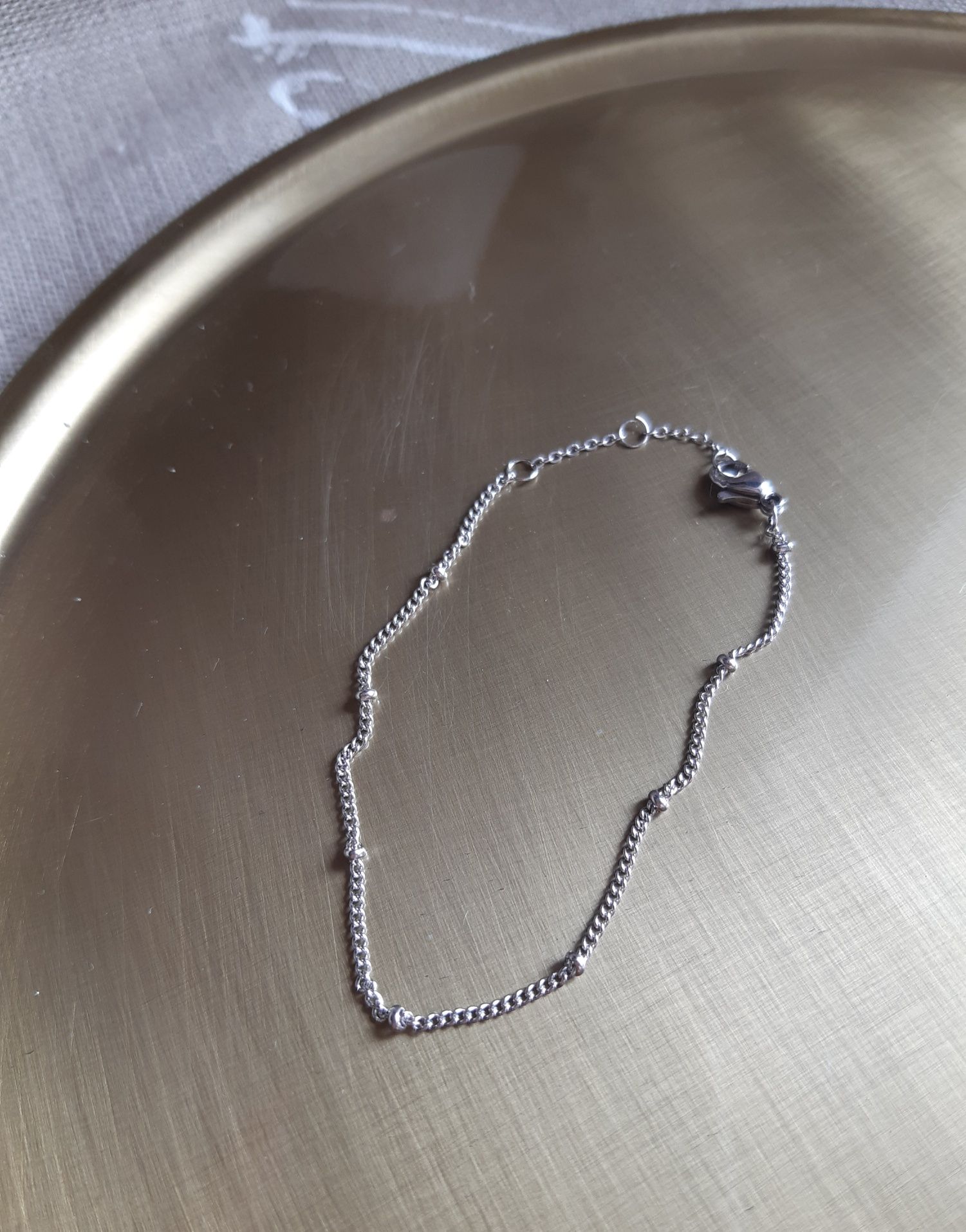 Nowa srebrna bransoletka wężyk z kuleczkami ze stali nierdzewnej 18cm