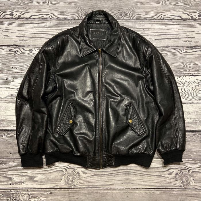 Кожаная куртка Arma Vintage Black Leather Bomber Pilot Alpha Top Gun