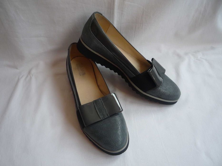 Gamis r. 38 dł 25cm Półbuty Skóra Skórzane Szare Mokasyny Jak Nowe