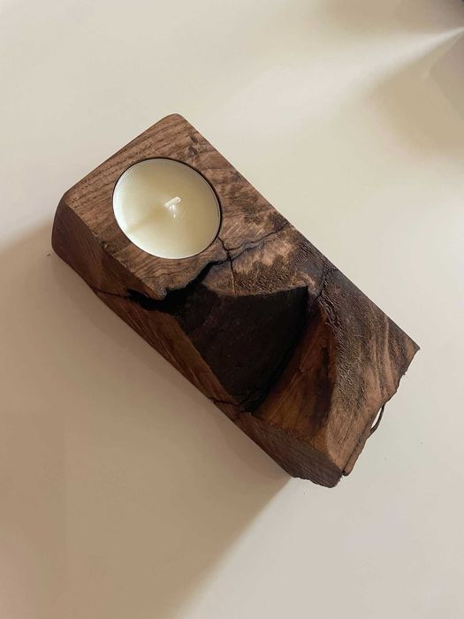 Świecznik dębowy drewniany rustykalny dekoracyjny z drewna