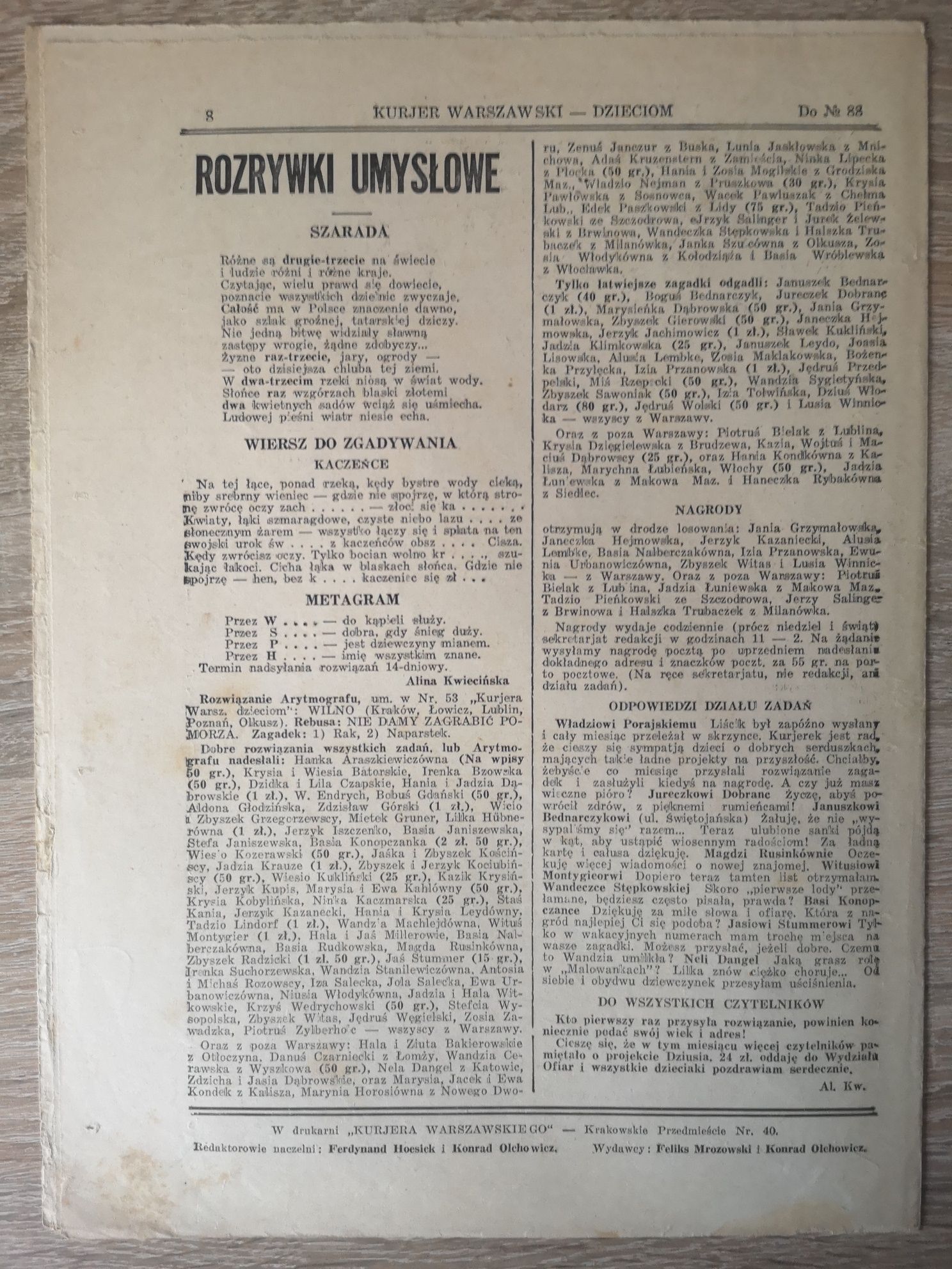 Warszawski Kurier Dzieciom 1935r