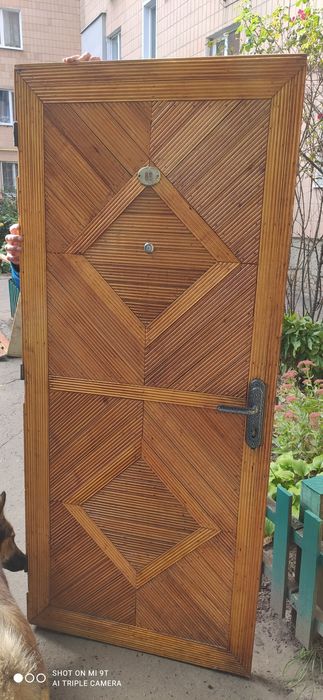 Дерев'яні двері з замком та ручкою