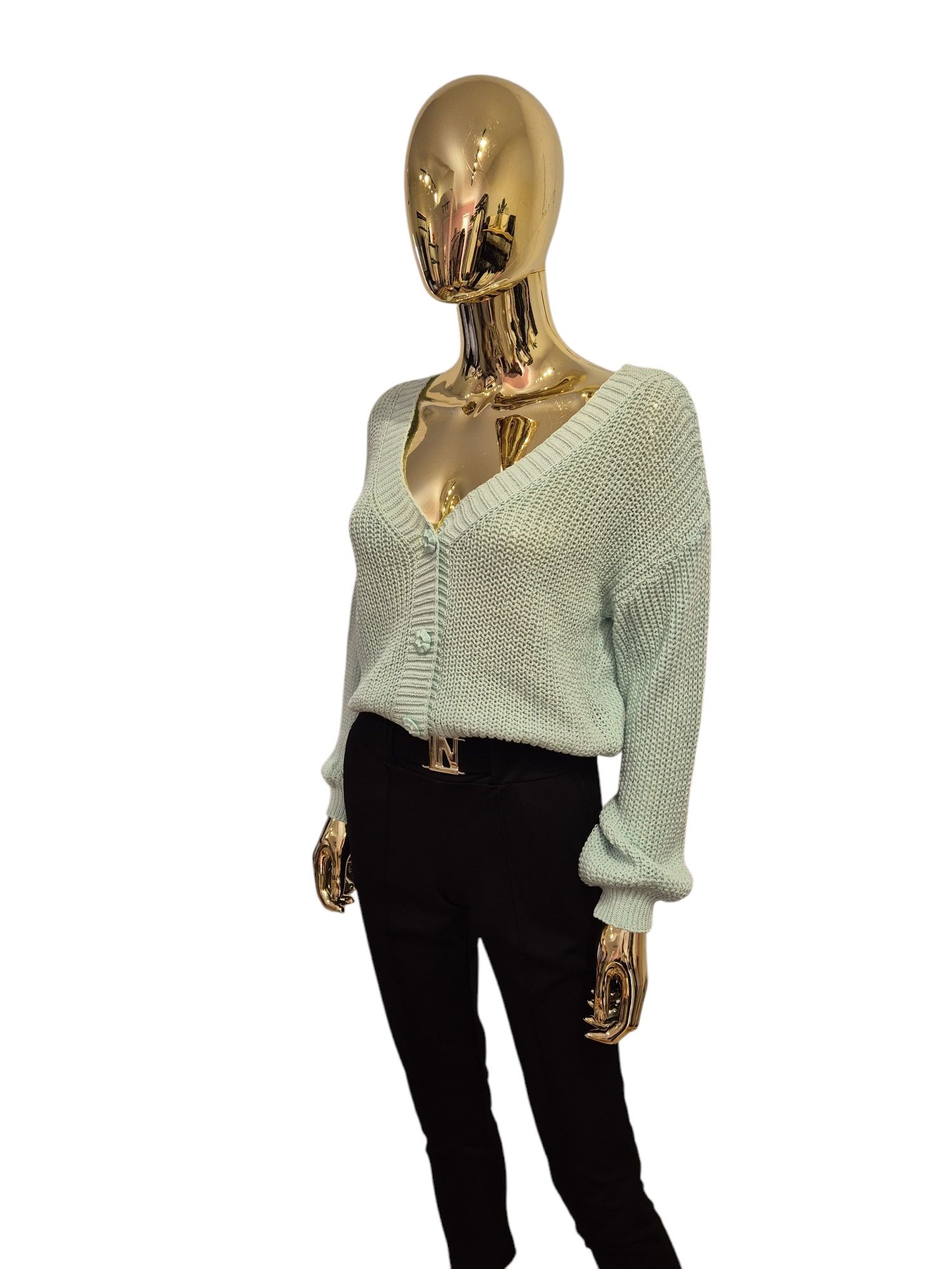 Sweter damski w serek BELLA miętowy rozmiar uniwersalny Sempre with Lo