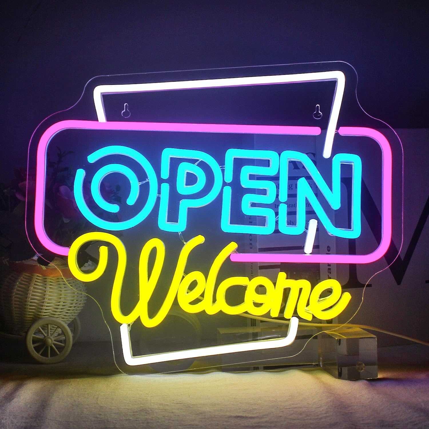 Reclamo Luminoso Néon LED em Acrílico " OPEN - WELCOME "