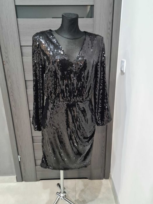 Elegancka sukienka wizytowa - wieczorowa, cekinowa, M / L