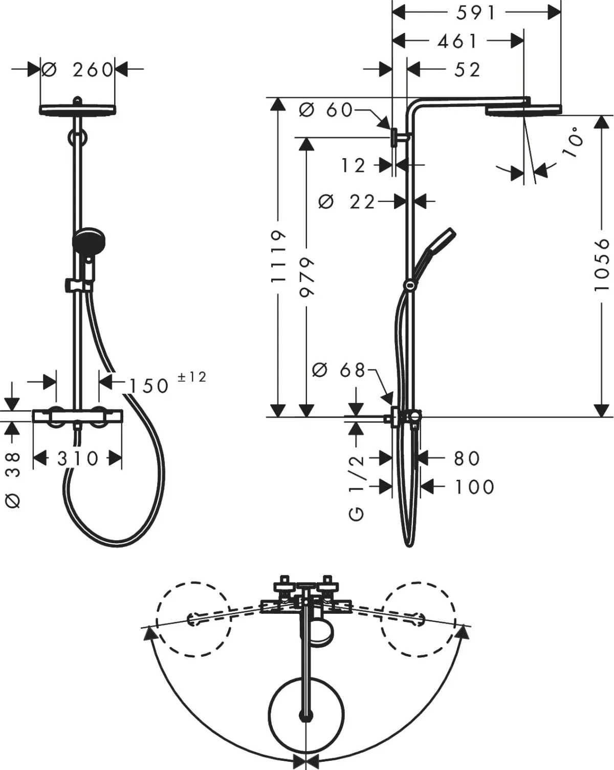 Душова система Hansgrohe Pulsify S Puro Showerpipe 260 1jet з терм.