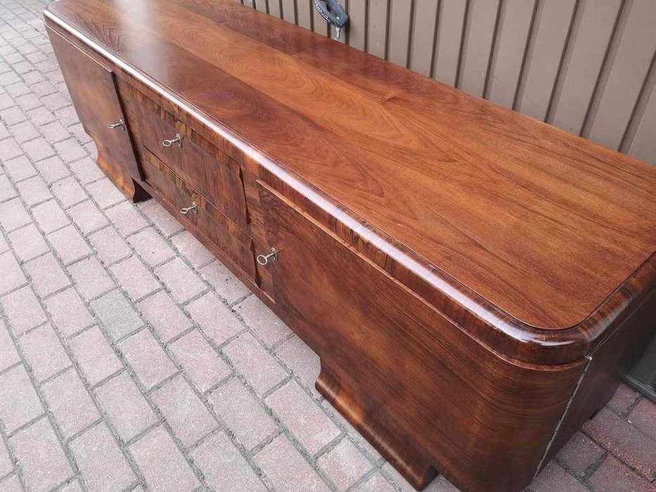 Komoda ART-DECO RTV Niska Orzech 198 Zgrabna Stara Antyk Po Renowacji.